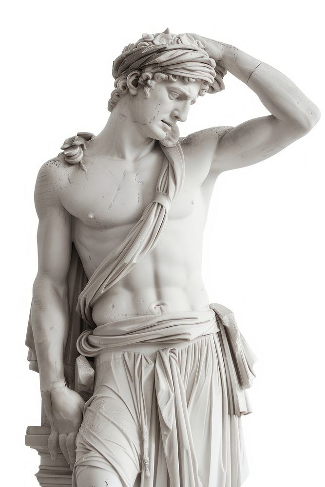 Greek statue work hard sculpture art white background.