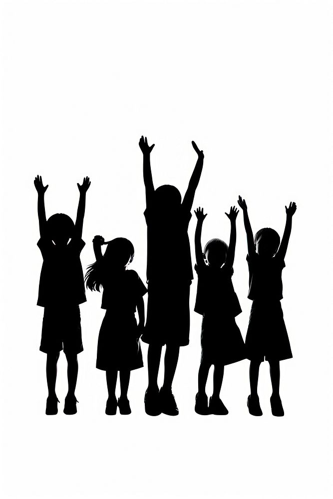 Children standing waving hand silhouette clip art clothing footwear apparel.