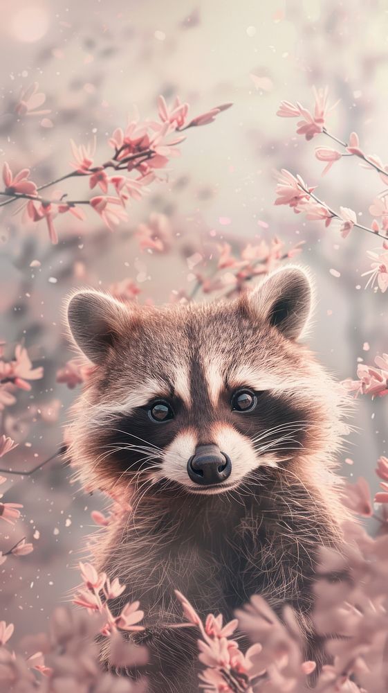 Raccoon animal outdoors blossom.