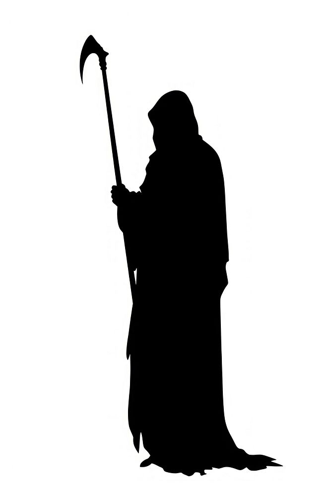 Grim reaper silhouette clothing overcoat weaponry.