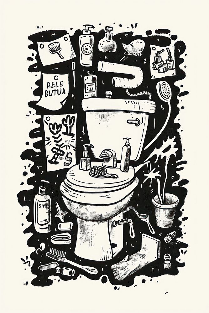 Poster template for bathroom illustrated drawing indoors.