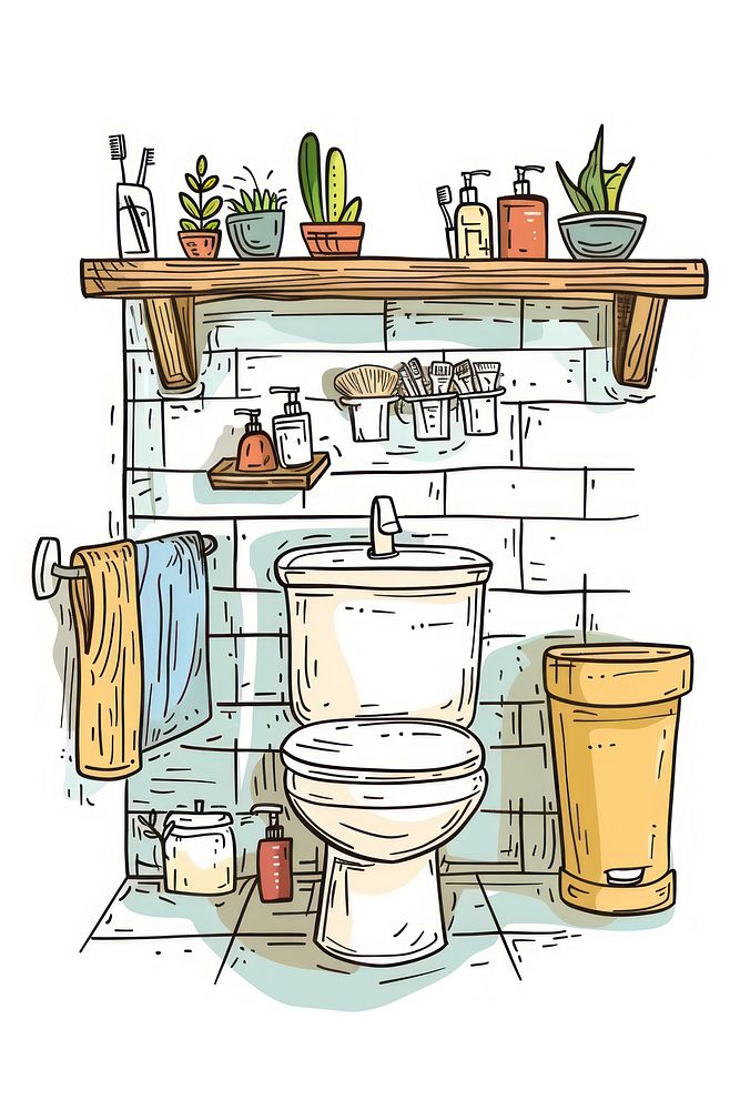 Poster template for bathroom illustrated indoors drawing.
