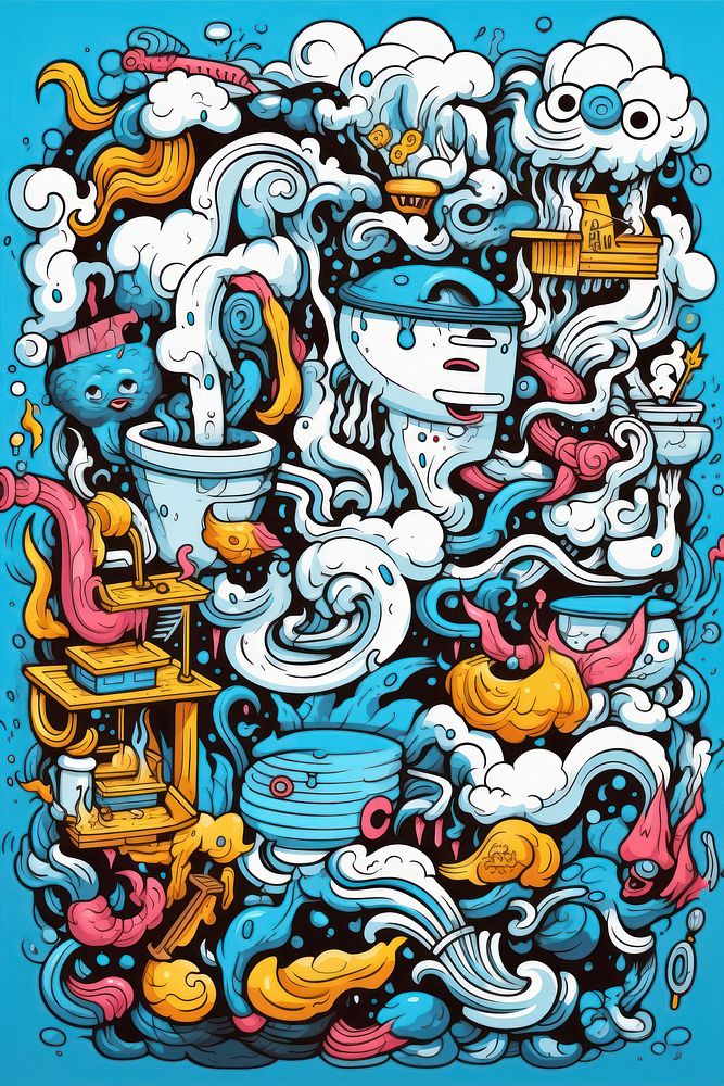 Poster design for bathroom doodle illustrated painting.