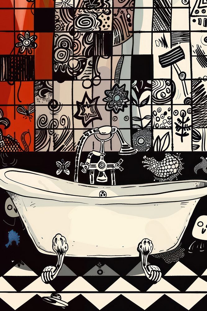 Poster design for bathroom bathing bathtub person.