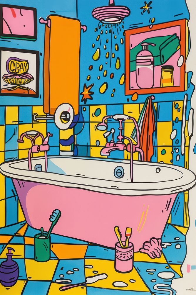 Poster design for bathroom toothbrush bathing bathtub.