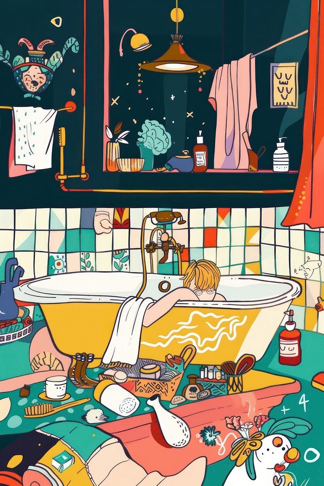 Poster design for bathroom chandelier bathing bathtub.