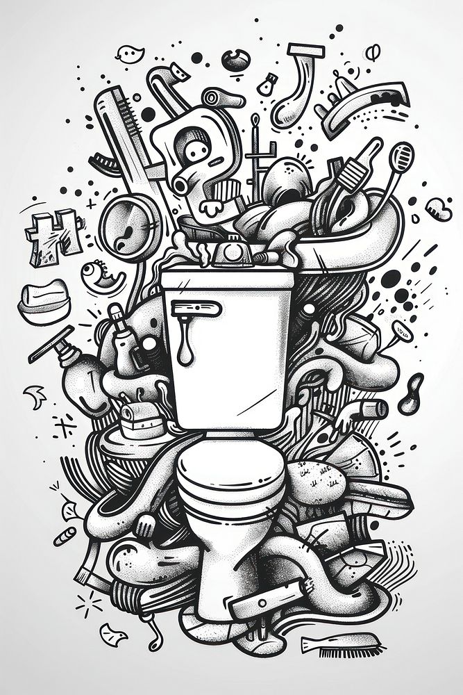 Template for bathroom doodle illustrated drawing.