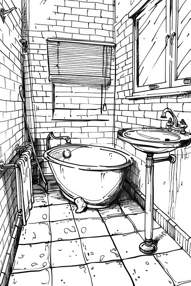 Template for bathroom illustrated bathing bathtub.