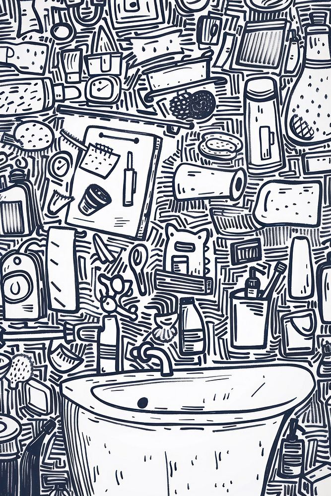 Template for bathroom doodle illustrated drawing.