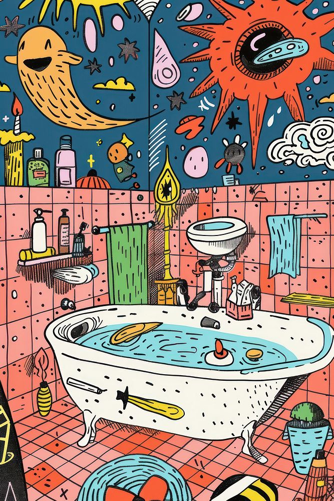 Poster design for bathroom bathing bathtub jacuzzi.