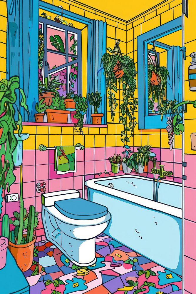 Poster design for bathroom bathing bathtub indoors.