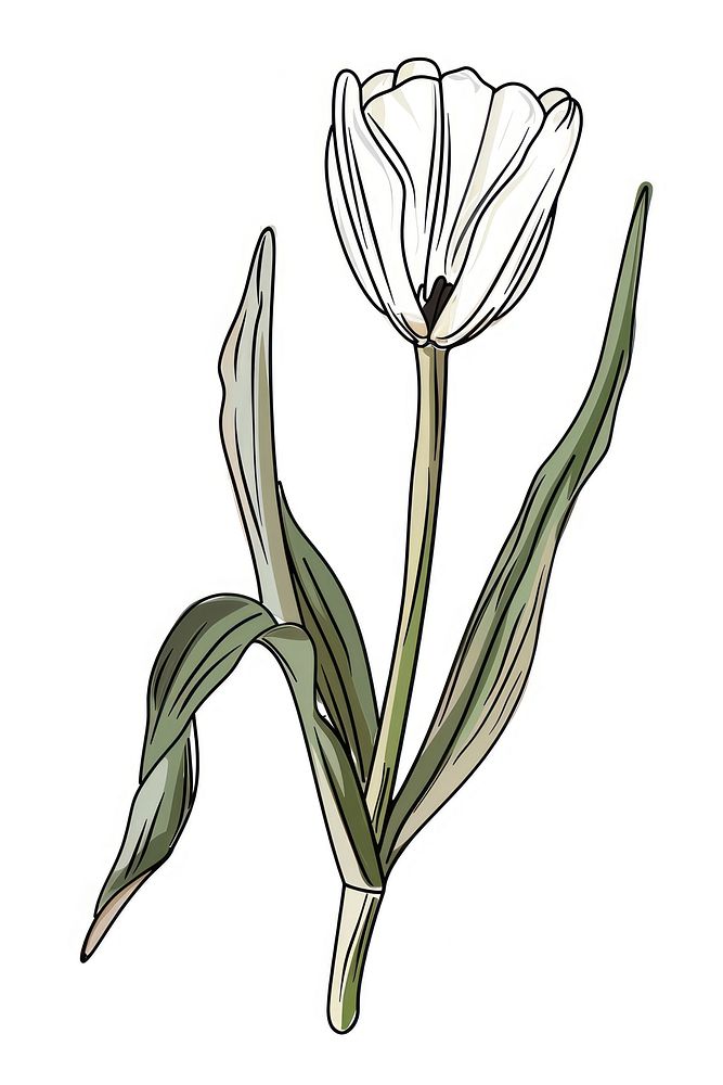 White tulip illustrated blossom drawing.