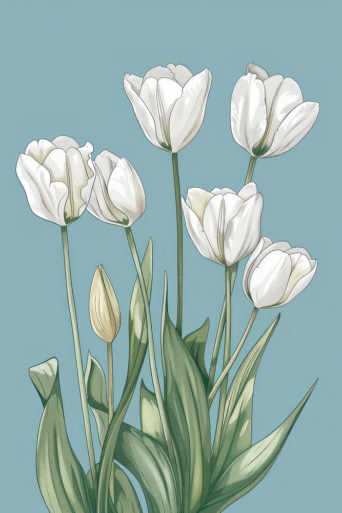White tulips illustrated painting blossom.