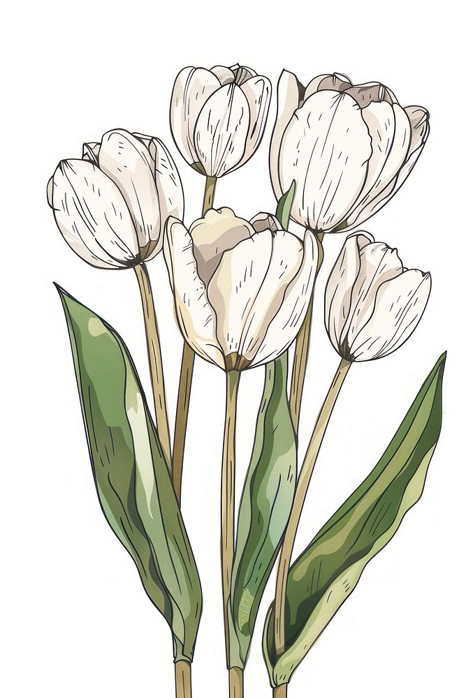 White tulips illustrated blossom drawing.