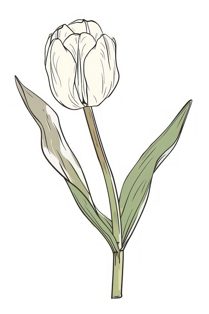White tulip illustrated blossom drawing.