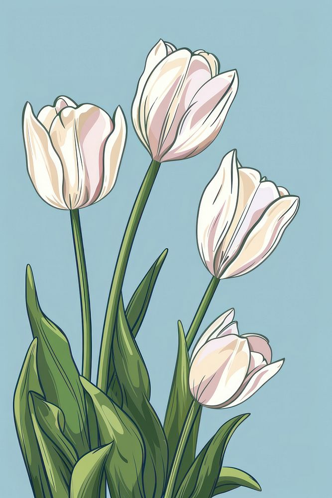 White tulips painting blossom flower.