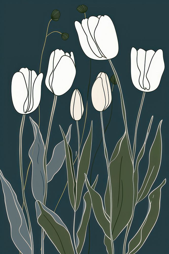 White tulips painting blossom pattern.