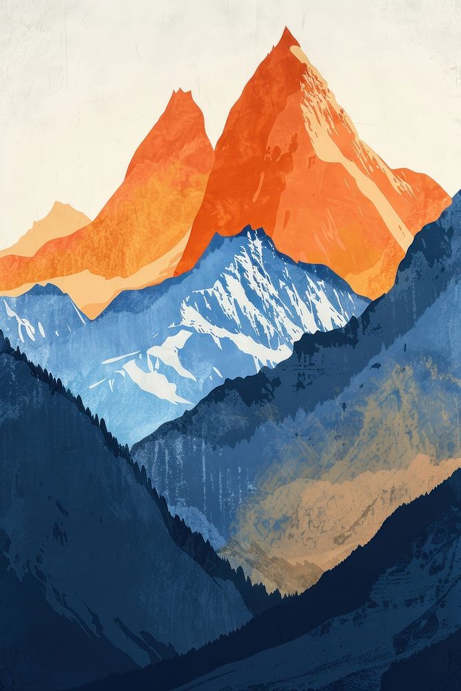 Mountain range landscape outdoors painting.