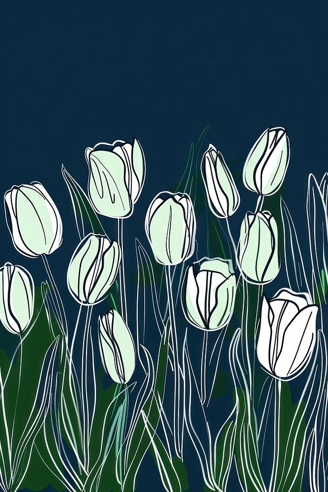 White tulips illustrated painting graphics.