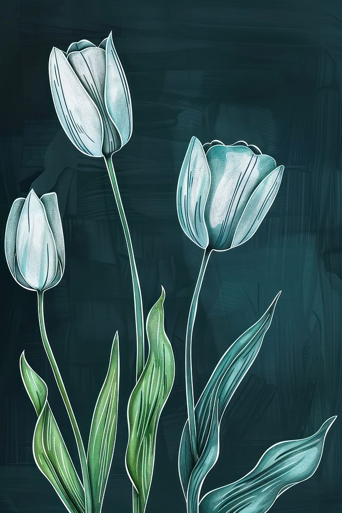 White tulips painting blossom flower.