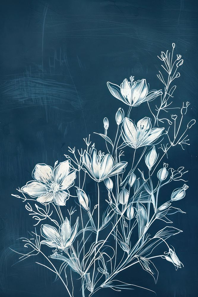 White flowers blackboard graphics painting.
