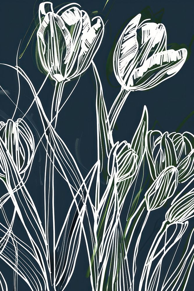 White tulips illustrated graphics pattern.