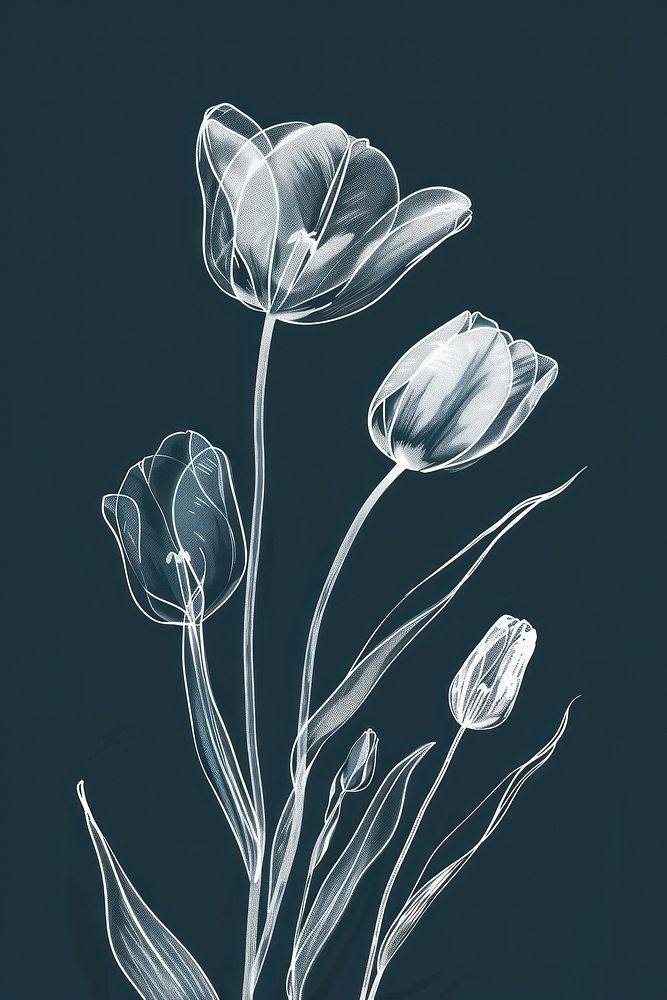 White tulips illustrated chandelier drawing.