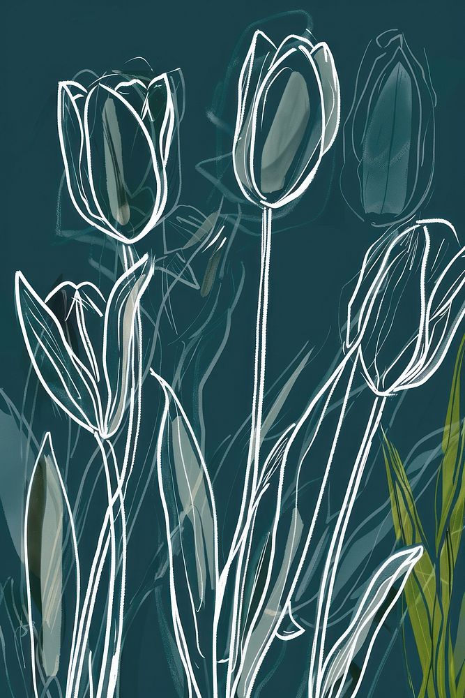 White tulips graphics painting outdoors.