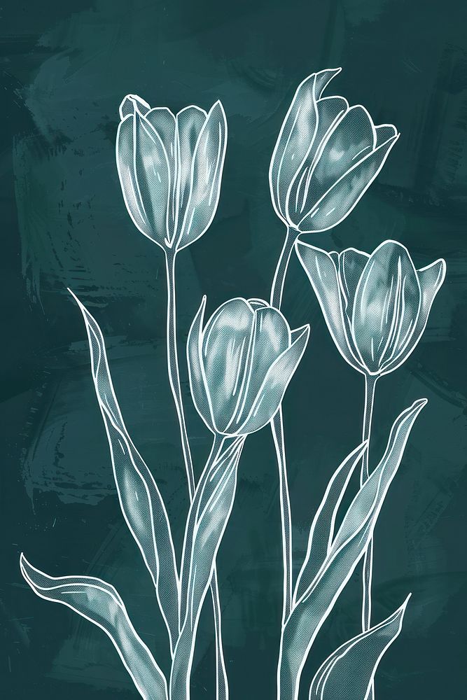 White tulips illustrated graphics painting.