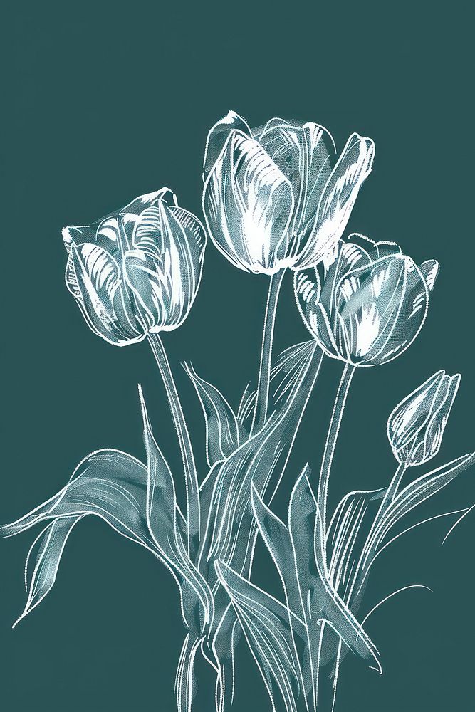 White tulips illustrated graphics drawing.
