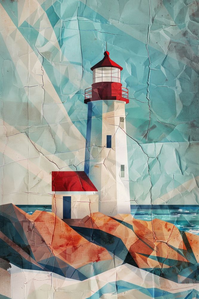 Lighthouse scene architecture painting building.