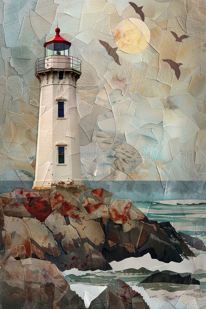 Lighthouse scene architecture building painting.