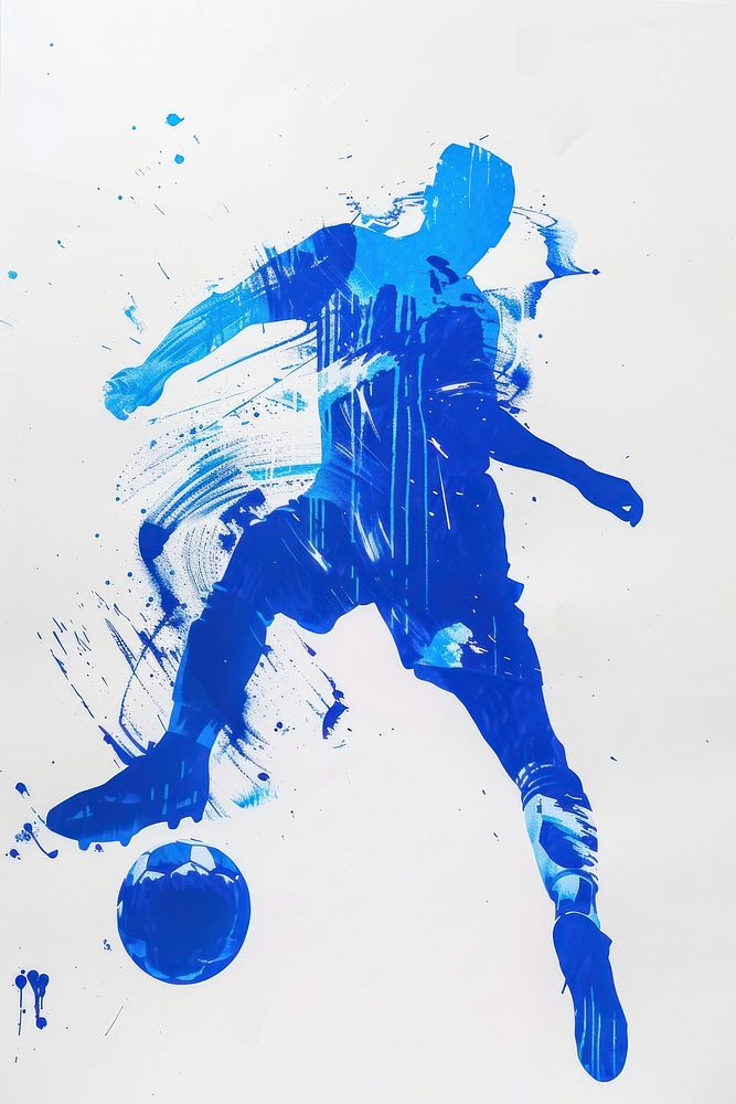 Man playing soccer painting graphics person.