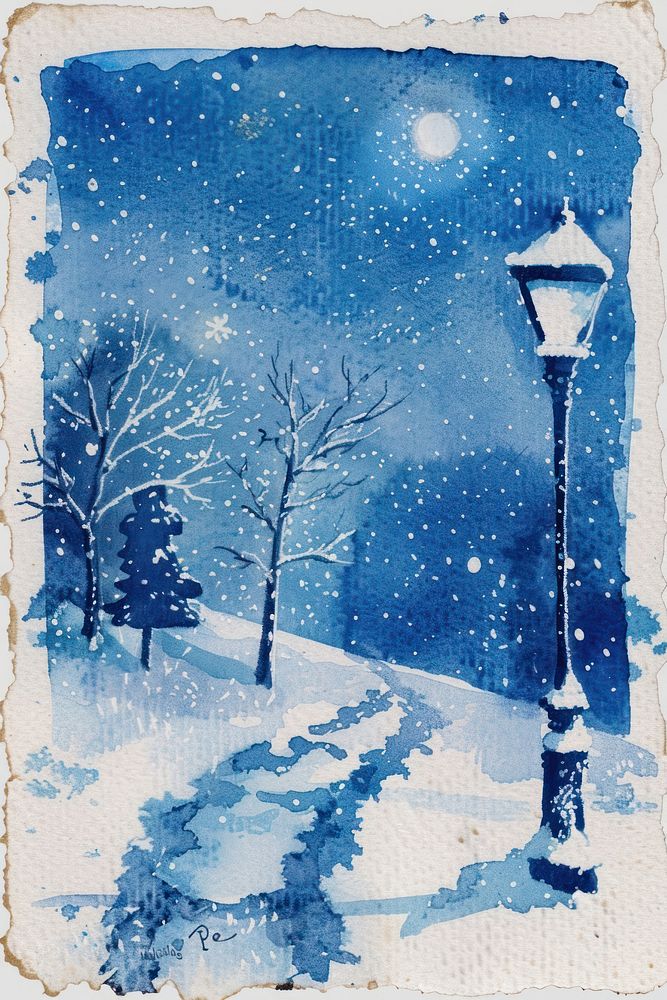 Winter landscape astronomy outdoors painting.