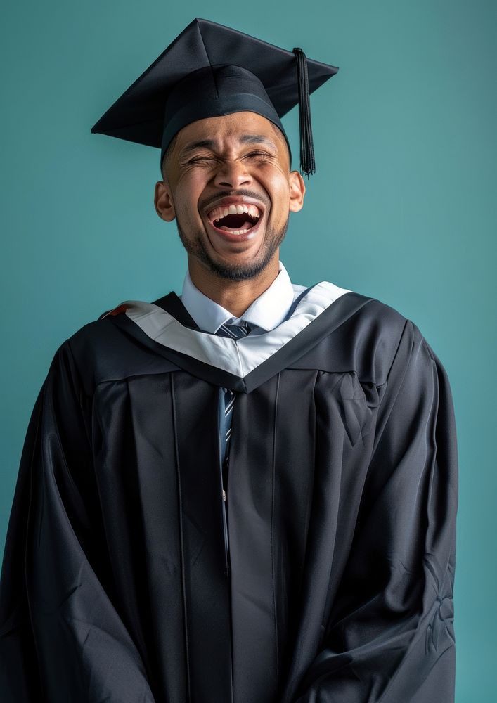 Graduation laughing man student.