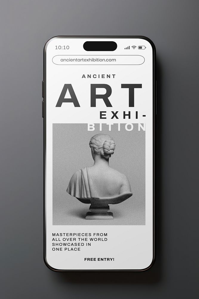 phone screen with art exhibition website on