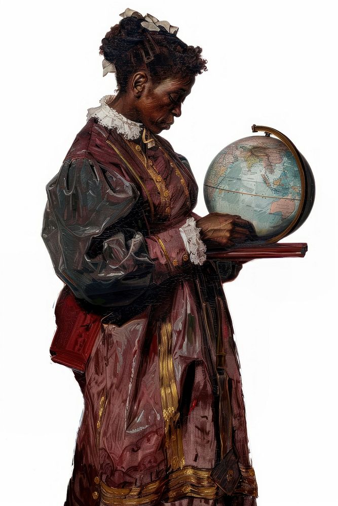A black teacher painting globe art.