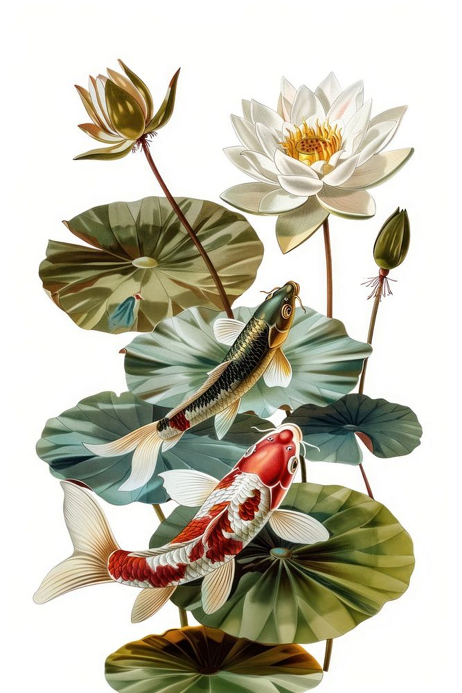 White lotus fish lily koi.