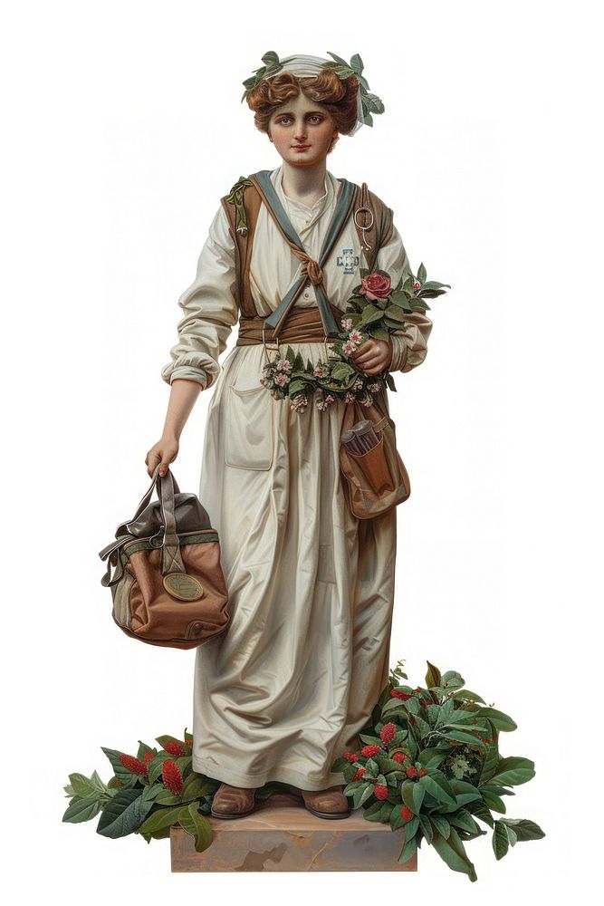 The nurse statue flower bag art.