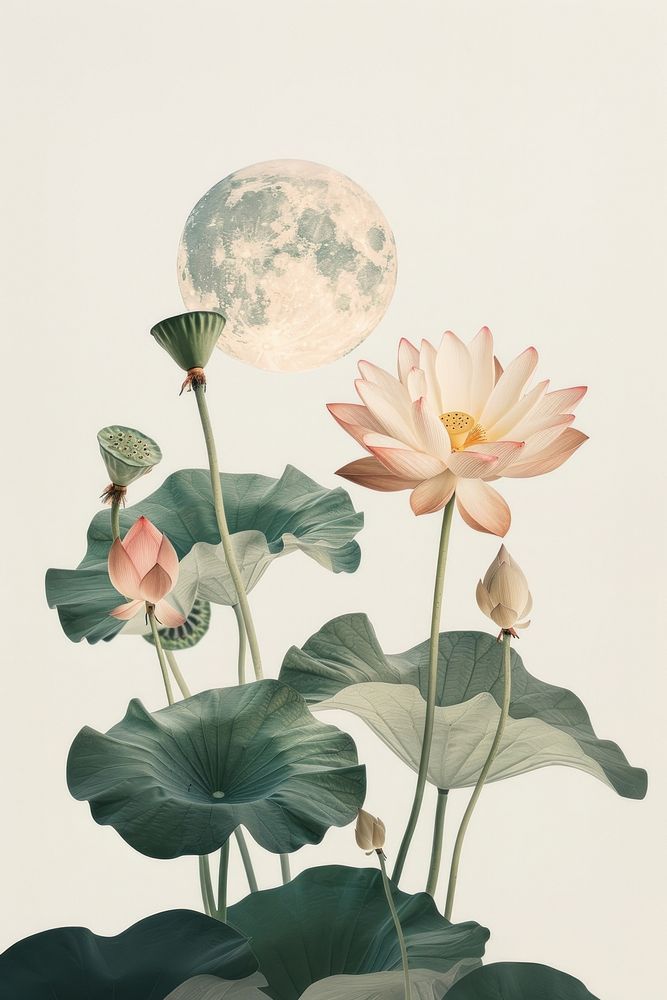 The lotus painting moon art.