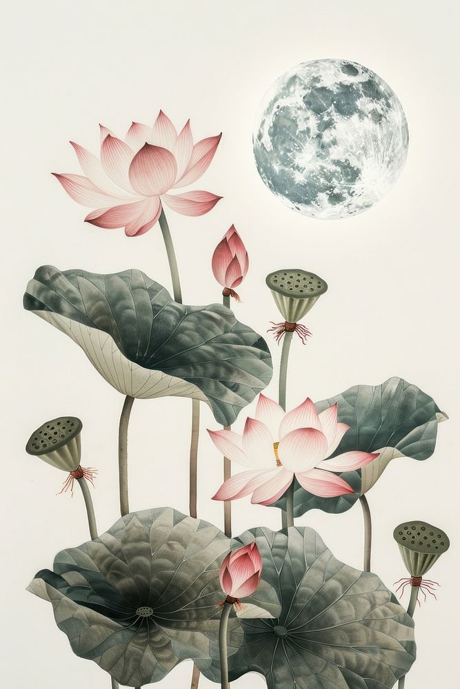 The lotus painting drawing moon.