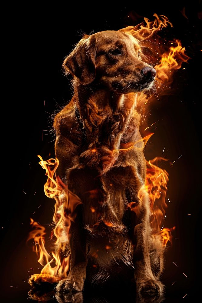 A dog flame fire animal.