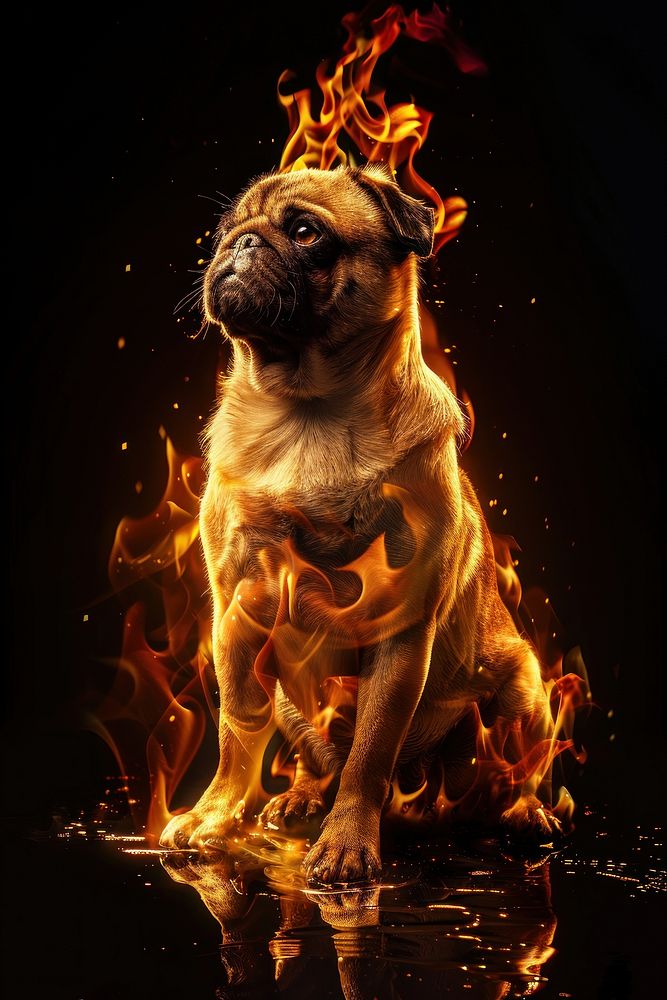A pug dog flame fire wildlife.