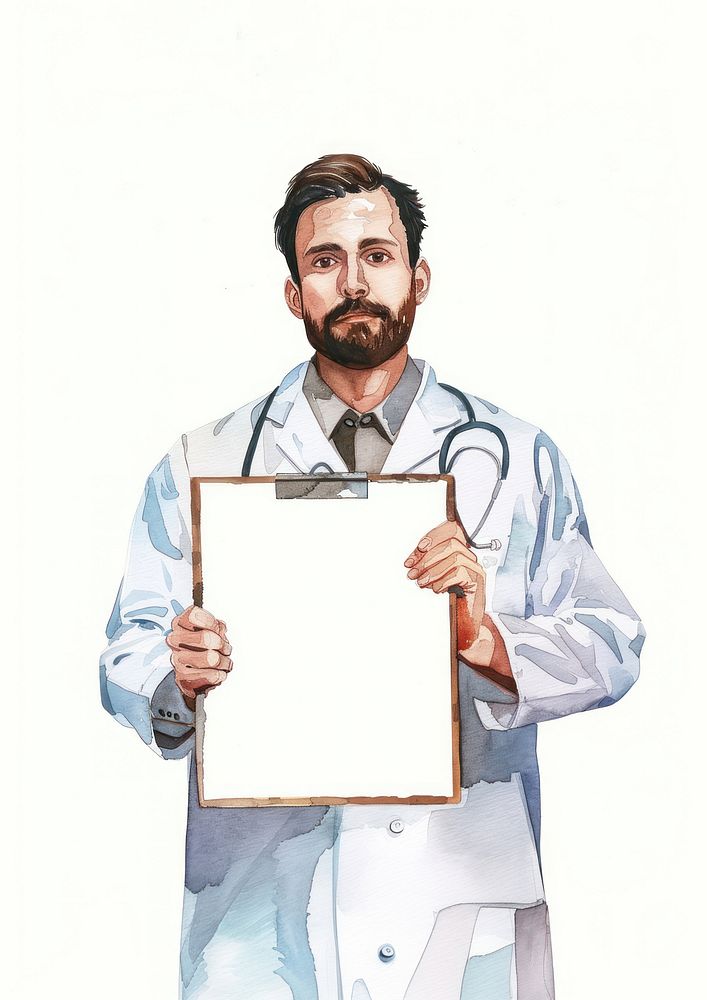 Man Costume doctor holding blank notice board portrait photography illustrated.