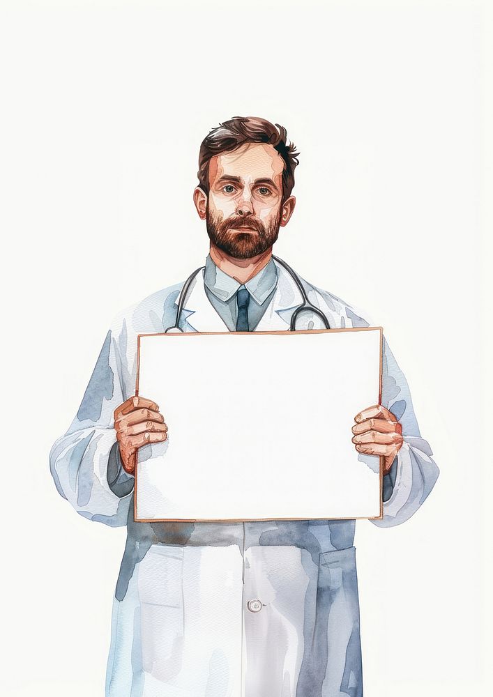 Man Costume doctor holding blank notice board portrait photography accessories.