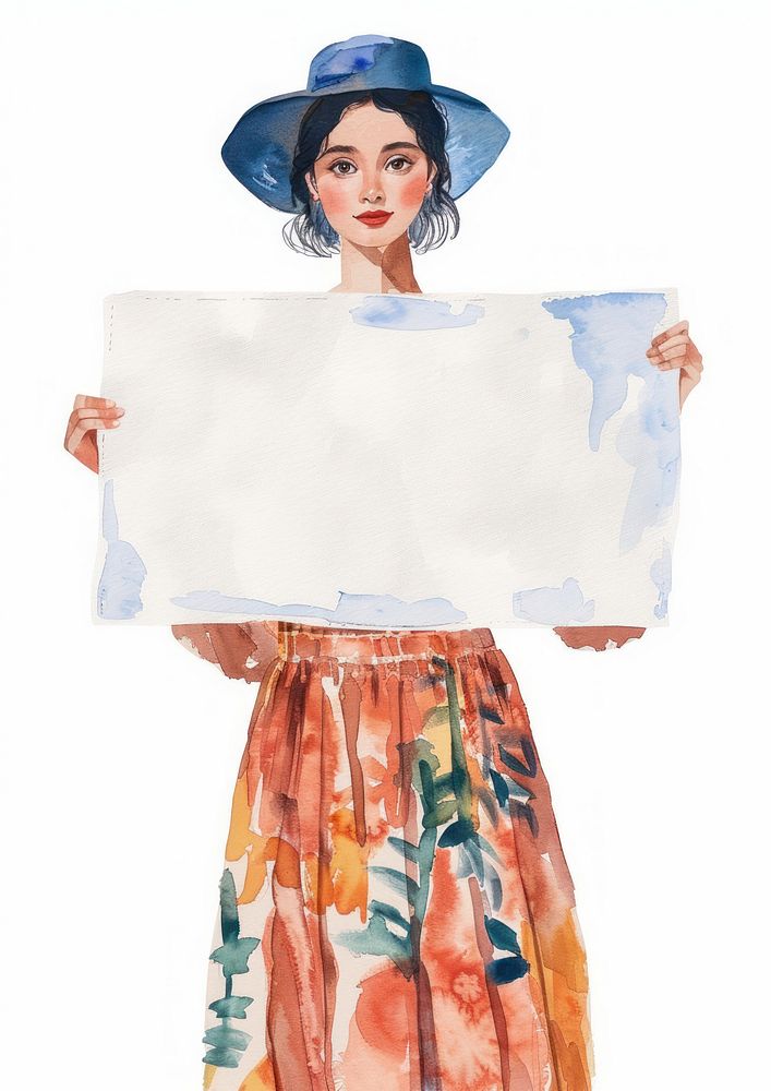 Fashion designer holding blank notice board painting clothing apparel.