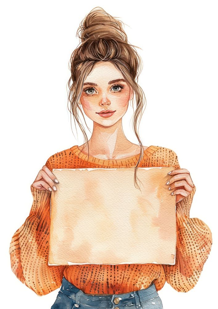 Young woman holding blank notice board portrait photography clothing.