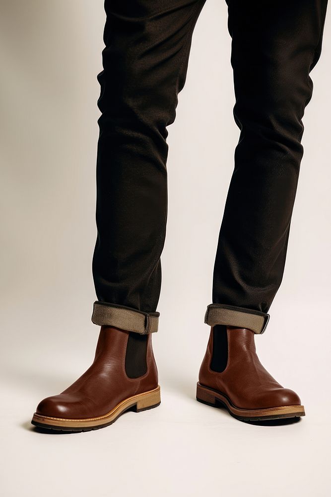 man in brown chelsea boots