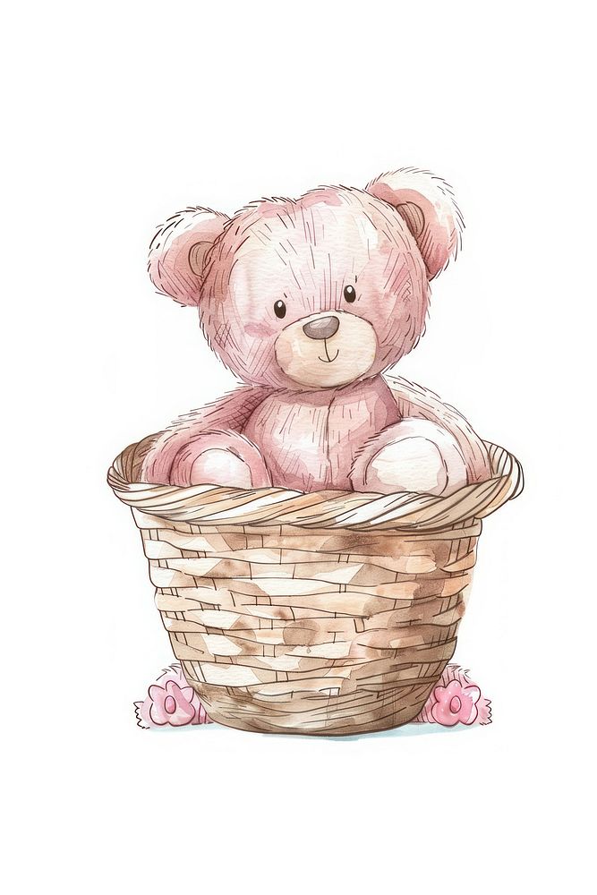 Basket pink teddy bear basket outdoors snowman.