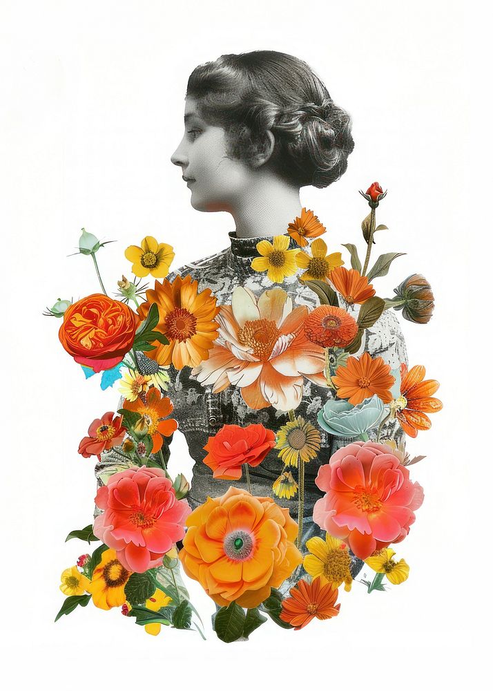 Paper collage of mother flower art graphics.